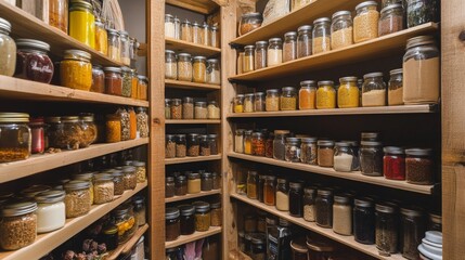 kitchen with a walk-in pantry stocked with all the essentials.