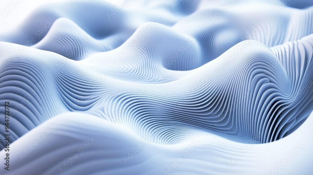 Poster abstract 3d shape featuring a distorted wave like design created through computer generation
