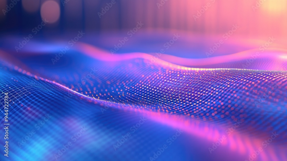 Poster abstract analysis of a grid mesh on a blue background featuring blurred lines and lens effects repre