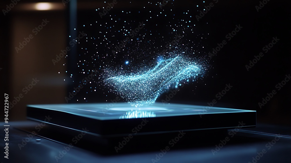 Poster Futuristic Holographic Display Created by Lasers with 3D Image Floating in Air