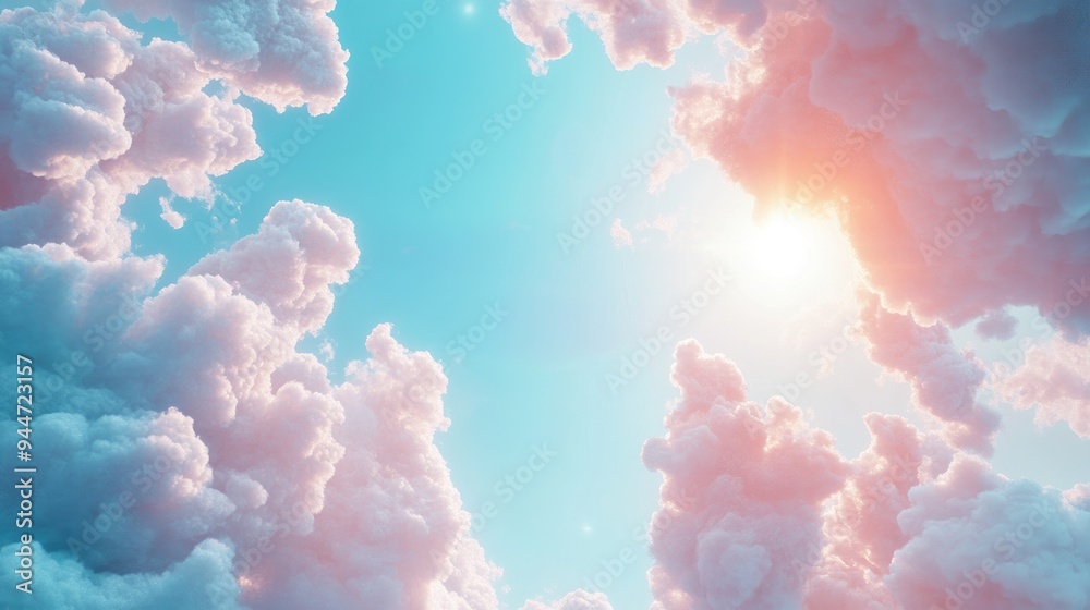 Poster abstract background of a cloudy blue sky with small clouds created through 3d rendering