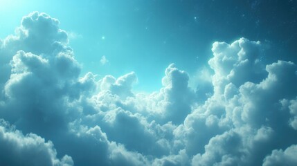 Abstract background of a cloudy blue sky featuring small clouds created through 3D rendering techniques