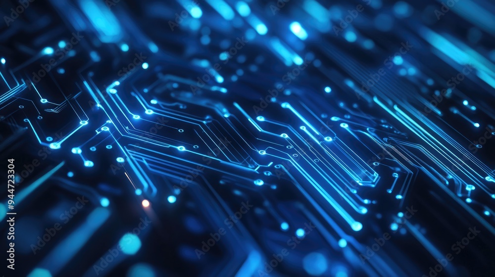 Poster abstract blue cyber security concept with a digital circuit representing futuristic technology and h