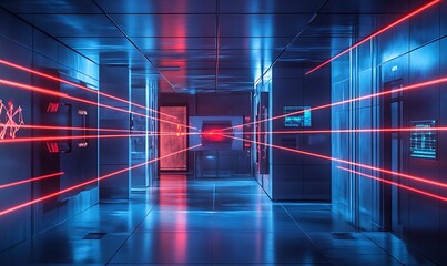 High-Tech Laser Security System with Crisscrossing Beams Protecting Artifacts in Vault