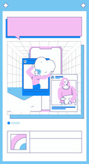 Virtual characters social communication concept business flat vector hand drawn illustration
