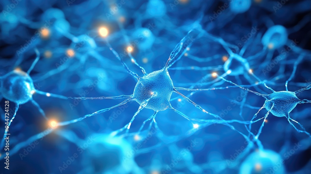 Poster abstract representation of neural connections against a blue backdrop technological design element r