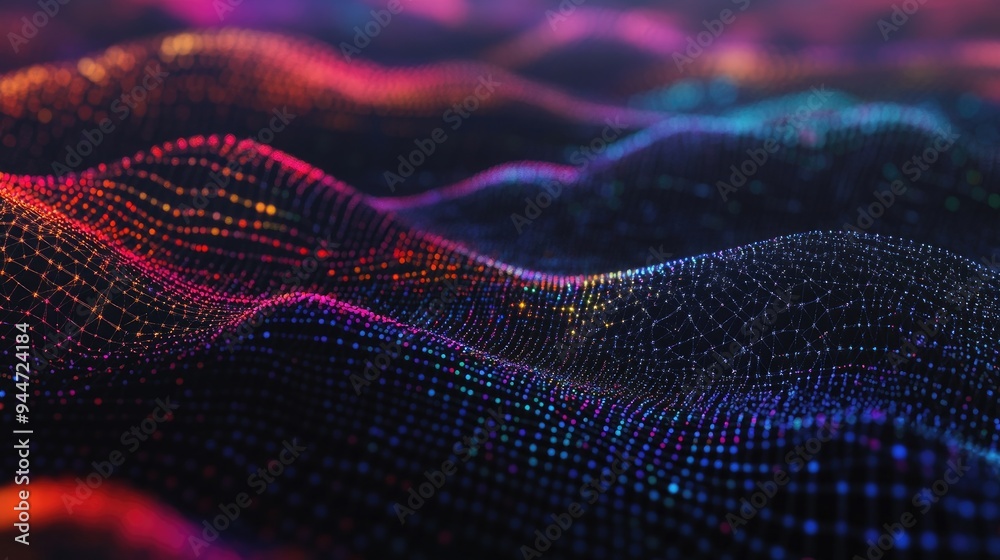 Poster abstract polygonal grid background featuring colorful lines on a dark backdrop conceptual representa