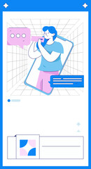 Virtual characters social communication concept business flat vector hand drawn illustration
