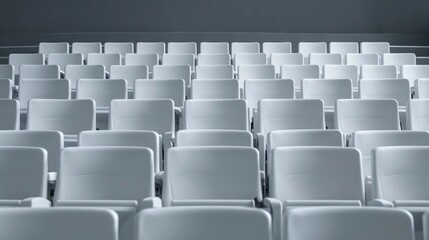 Empty white theater seats in indoor stage auditorium, minimalism concept.