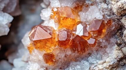 Bright orange crystals embedded in white mineral matrix