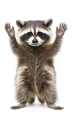 Fototapeta premium Raccoon raising both hands generated by AI