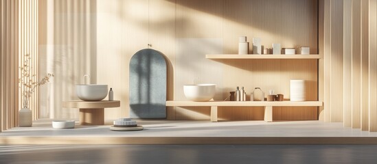 3D rendering of exhibition displays showcasing products for sale Marketing theme Product display concept