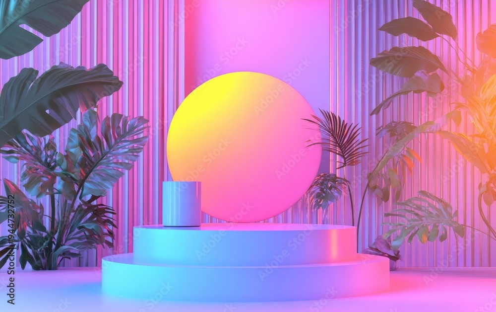Aufkleber 3d rendering of a vibrant summer themed background for product presentation featuring a geometric me