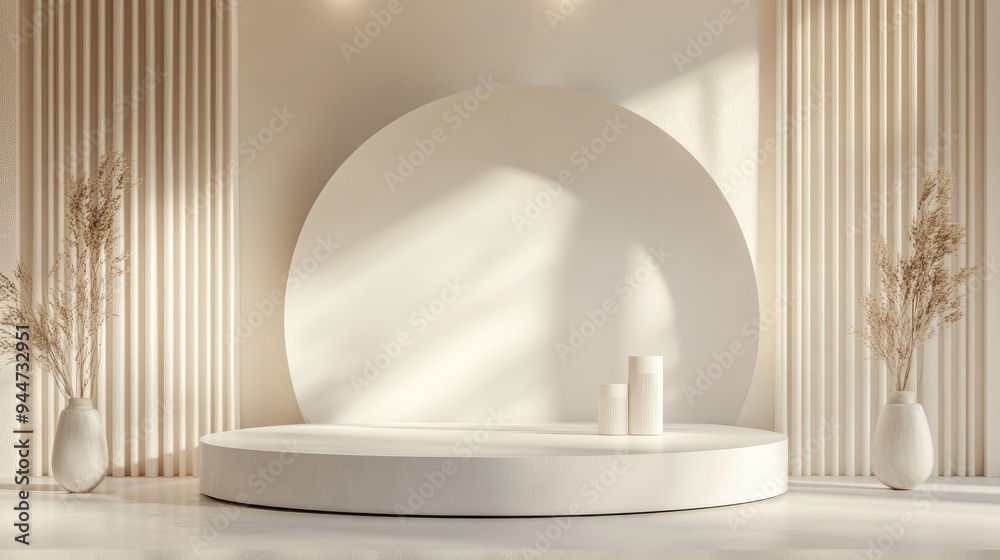 Poster 3d rendering of a minimalist product display backdrop for fashion and cream cosmetics decor contempo