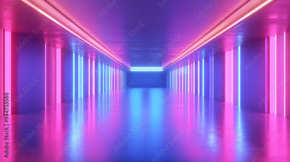 Poster 3d render featuring a vibrant blue pink and violet neon abstract background with ultraviolet lightin