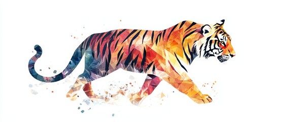 Vibrant watercolor illustration of a tiger, showcasing majestic colors and dynamic movement, ideal for wildlife art enthusiasts.