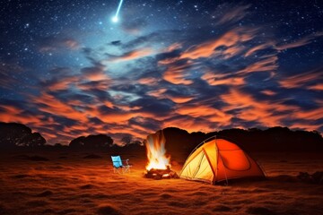 Galactic Campfire Tent and Flame Under an Interstellar Australian Sky