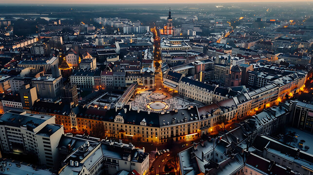 Plac Wolności i Ł&oacute;dź widziana z drona.