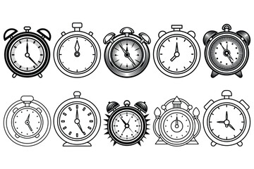 Essential clock and timer icons. Perfect for time-related designs and applications. Isolated vector illustration.