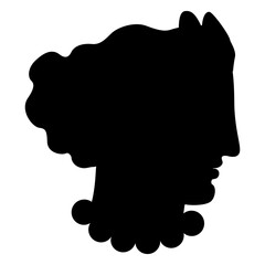 Head of a beautiful Ancient Greek woman or goddess in profile. Black silhouette on white background.