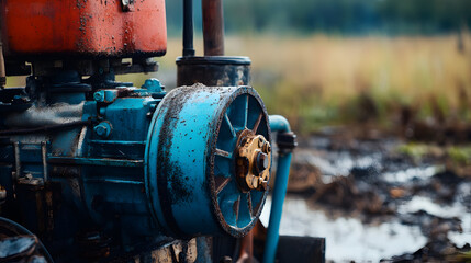 Vintage Rusty Machinery Engine in Dilapidated Workshop