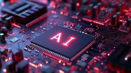 Close-up Banner Of Circuit Board With "A I" Written On Chip - Artificial Intelligence Concept with generative ai