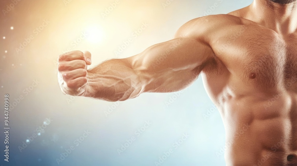 Poster A man with a muscular arm is flexing his bicep