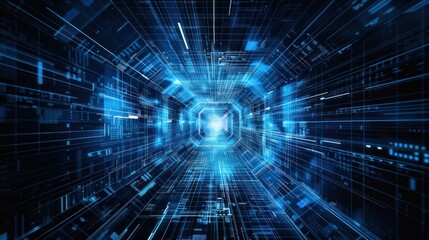 Obraz premium Abstract Digital Tunnel of Blue Light