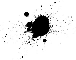 black ink dropped splash splatter on white background