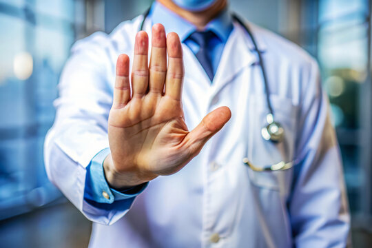 Doctor'S Hand, Stop Sign, Healthcare Warning, Medical Advice.