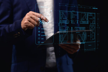 Fototapeta premium Explore the intuitive smart home interface and icons designed to seamlessly and easily manage all the connected devices in your home or building.