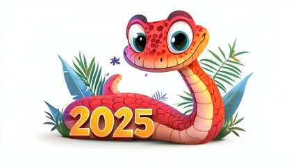 Obraz premium Snake and numbers 2025 symbol of the year. Background with copy space