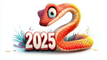 Fototapeta premium Snake and numbers 2025 symbol of the year. Background with copy space