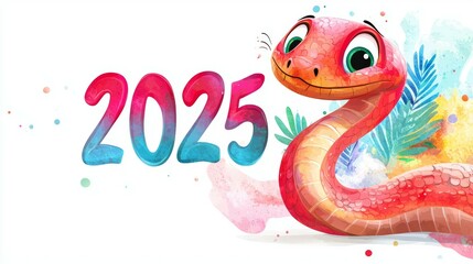 Fototapeta premium Snake and numbers 2025 symbol of the year. Background with copy space