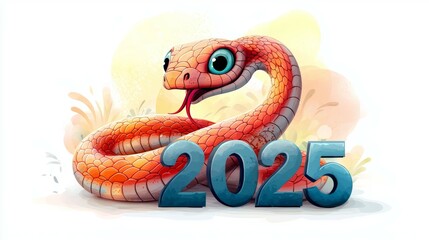 Snake and numbers 2025 symbol of the year. Background with copy space