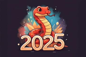 Fototapeta premium Snake and numbers 2025 symbol of the year. Background with copy space