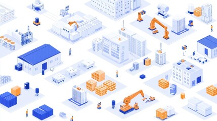 Isometric  D Illustration of a Smart Warehouse with Robots  Forklifts  and Workers
