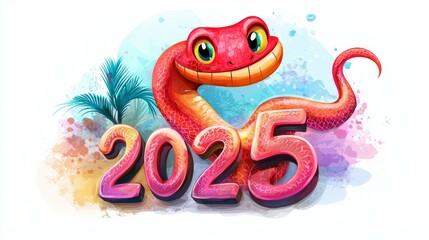 Obraz premium Snake and numbers 2025 symbol of the year. Background with copy space