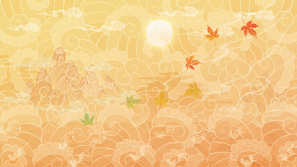 Oriental pattern oriental painting background illustration, Chinese, Japanese style bright color background