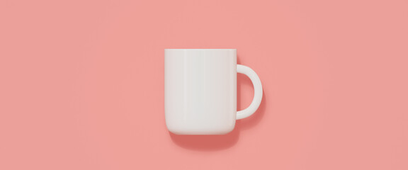 White mug mockup on pink background, 3d render.