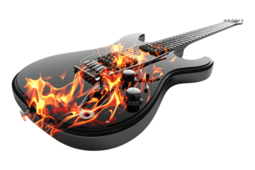 Black Electric Guitar with Flames