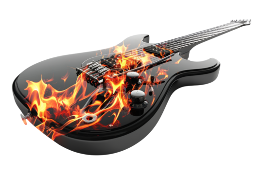 Black Electric Guitar with Flames