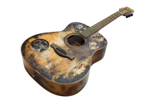 Vintage Acoustic Guitar with Moon Pattern