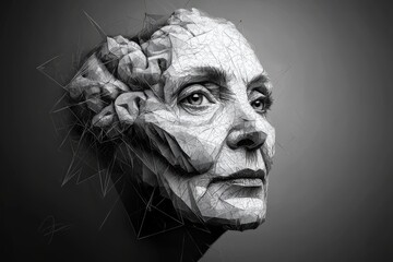 Obraz premium Abstract Sculpture of Elderly Woman’s Face Representing the Effects of Aging on Memory Identity and the Passage of Time