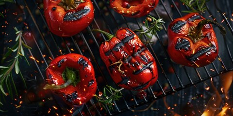 Naklejka premium Roasted seasonal red bell peppers