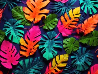 colorful big tree background, vibrant tropical leaves