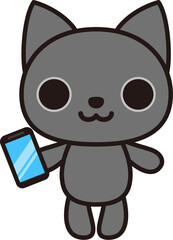 グレーのネコ＆スマートフォン（Cat, Smartphone）
