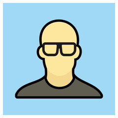 Illustration of a person wear the glasses for eye protection. Personal protective equipment usage symbol when working. Isolated with thick outline of icon.