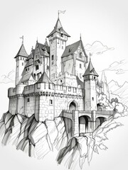 Obraz premium Detailed Pen and Ink and Pencil Sketch of a Majestic Castle