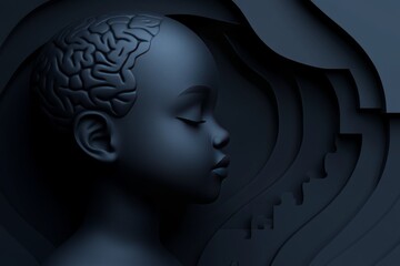 Obraz premium Minimalistic Portrait of Woman with Stylized Brain Representing the Complexity of Human Thought Identity and Cognitive Function in a Modern Context